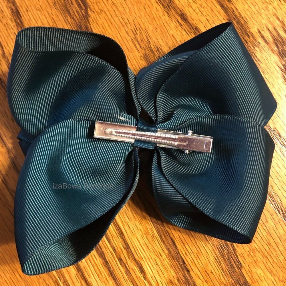 Dark Teal 6" Double Stacked Boutique Bows 5B2599 Handmade NWT Boutique - Picture 2 of 3